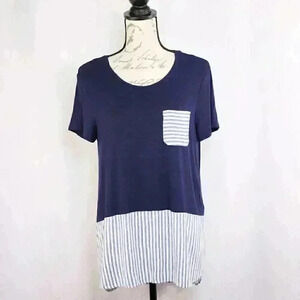 Spense Size M short sleeve blue/blue stripe jersey flutter hem